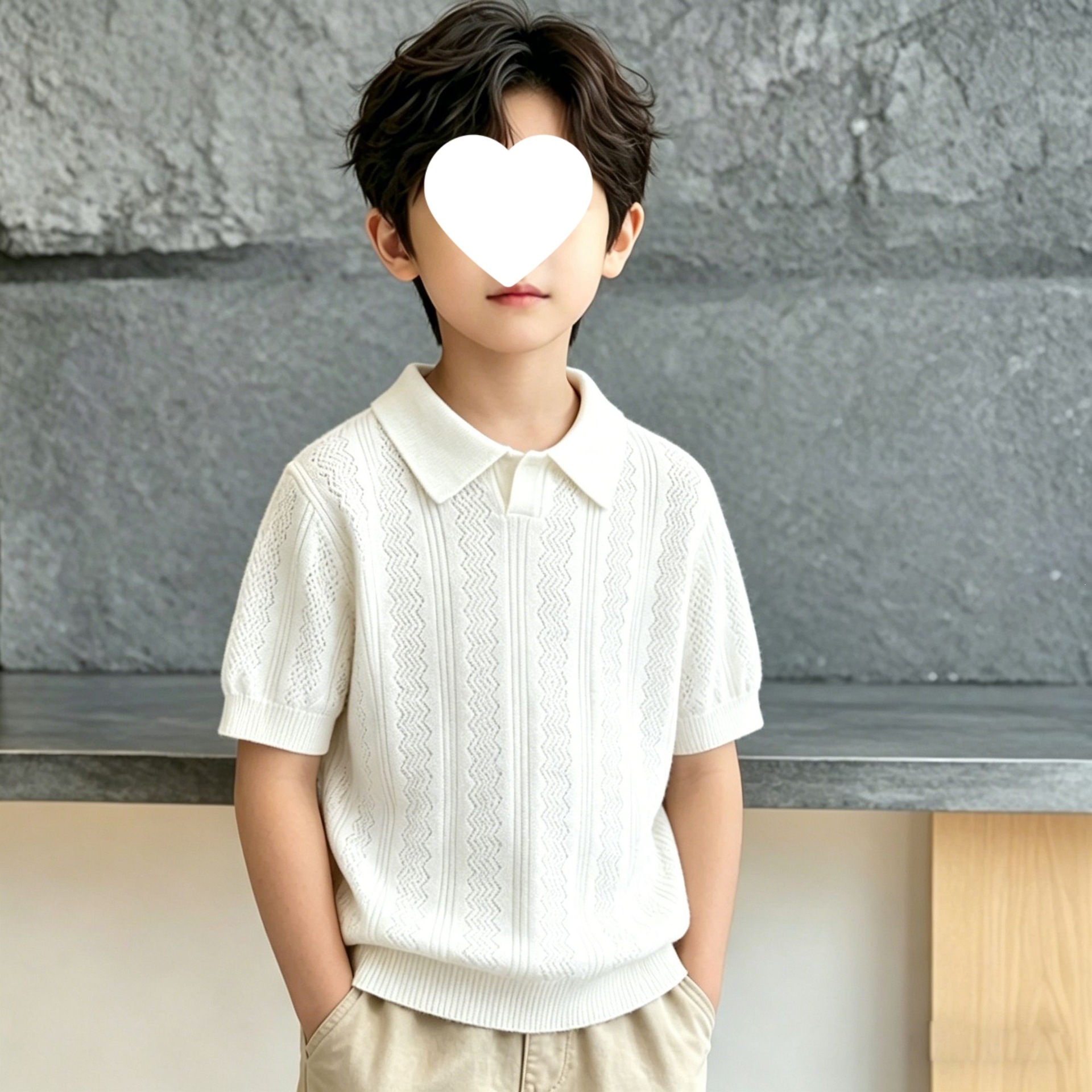 Children's white openwork thin knit short-sleeved shirt, new summer style, fashionable top for toddlers