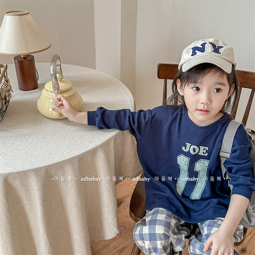 2024 children's clothing spring clothing children's Korean spring T-shirt waffle sweatshirt boys and girls long-sleeved bottoming shirt 123073