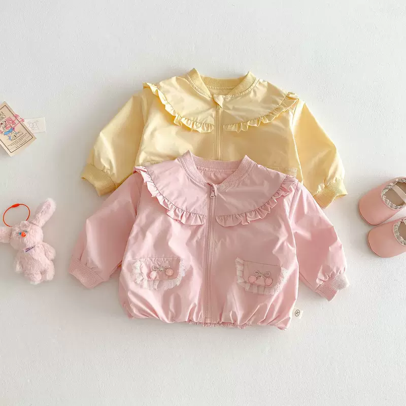 Весенняя однотонная детская куртка с бантом, корейский стиль, 0–5 лет, западный стиль