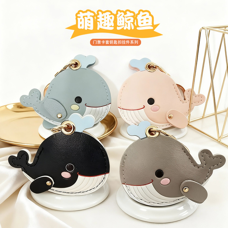 Cute Double-Sided Whale Access Control Card Holder Keychain Airtag Protective Cover Pendant Cute Little Gift School Bag Pendant
