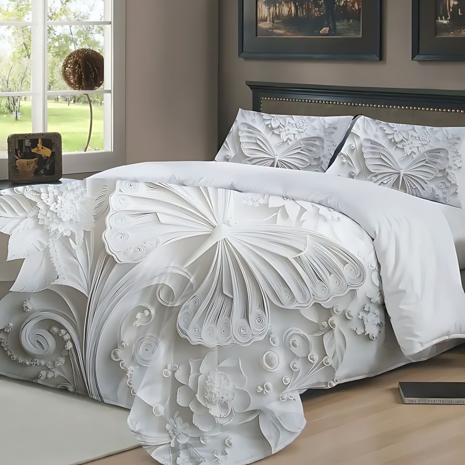 TEMU / JIT transfronterizo flores blancas y mariposas de alta definición digital impresión kit de edredón para diseñar