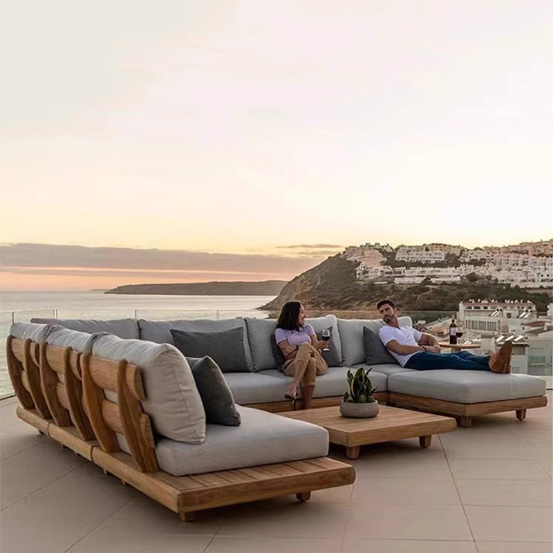 Villa designer terrace outdoor sofa solid teak outdoor courtyard garden waterproof sunproof high-end wooden furniture