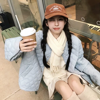 泡芙菱格羽绒棉服秋冬2024短款小个子时尚轻薄棉衣夹棉宽松外套女