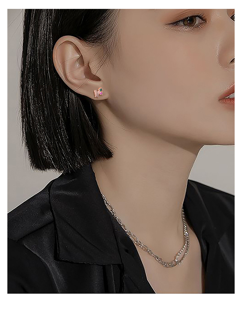 Fashion Christmas Tree Sterling Silver Plating Zircon Ear Studs 1 Pair