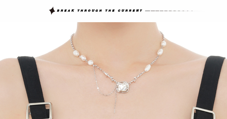 Retro Geometric Sterling Silver Inlay Baroque pearl Rings 1 Piece