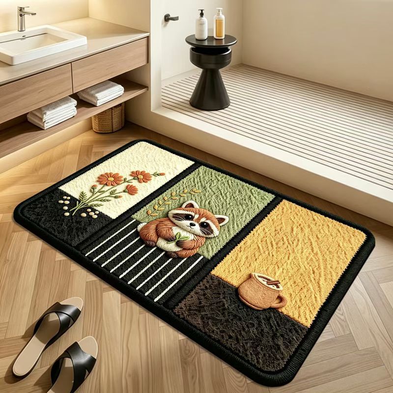 Cute cartoon puppy patterned foam mat, non-slip and dirt-resistant, easy to clean, suitable for home bathrooms, available for labeling and shipping