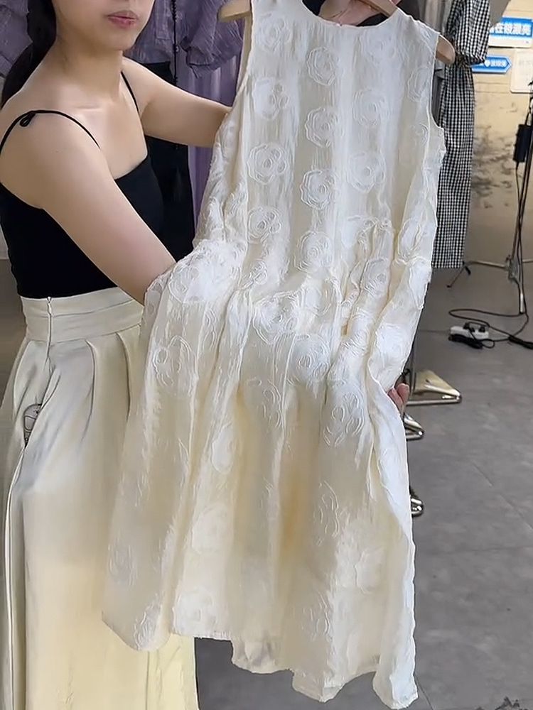 MM gordo extra tamaño 300 kg de corte de flores tridimensional de estilo francés vestido sin mangas chaleco suelto
