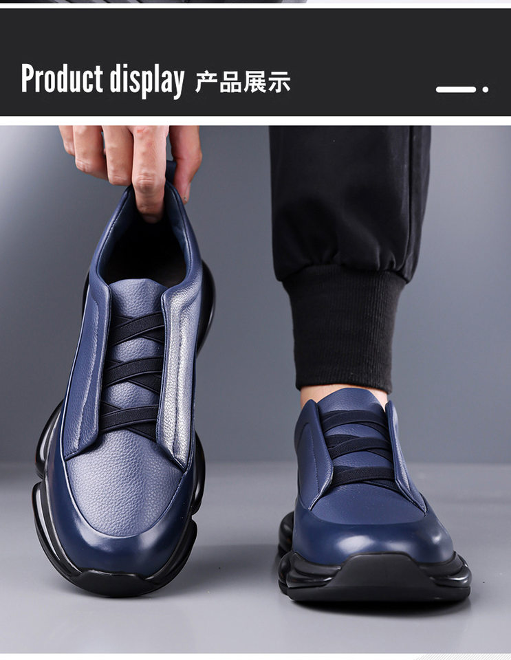 Giày thể thao nam cổ cao dáng sneaker buộc dây, đế bằng chống trơn trượt, thoáng khí — Màu đen, màu xanh chi tiết 11