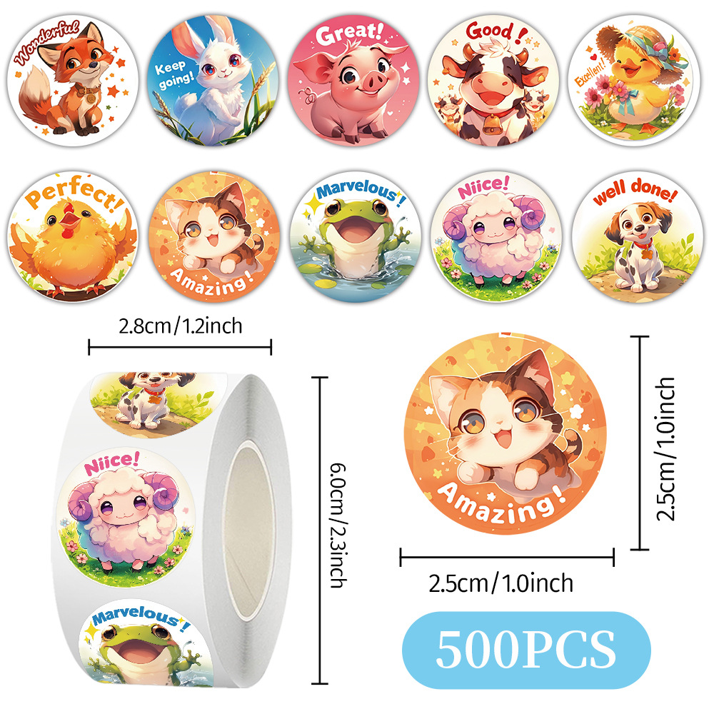 Cien tipos de dibujos animados pegatinas de animales rollo de recompensas para niños materiales didiy papelería cuaderno cinta adhesiva decoración