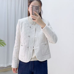 汉派品牌专柜小香风外套女春秋加厚绒面圆领棉服外套女名朵丽19