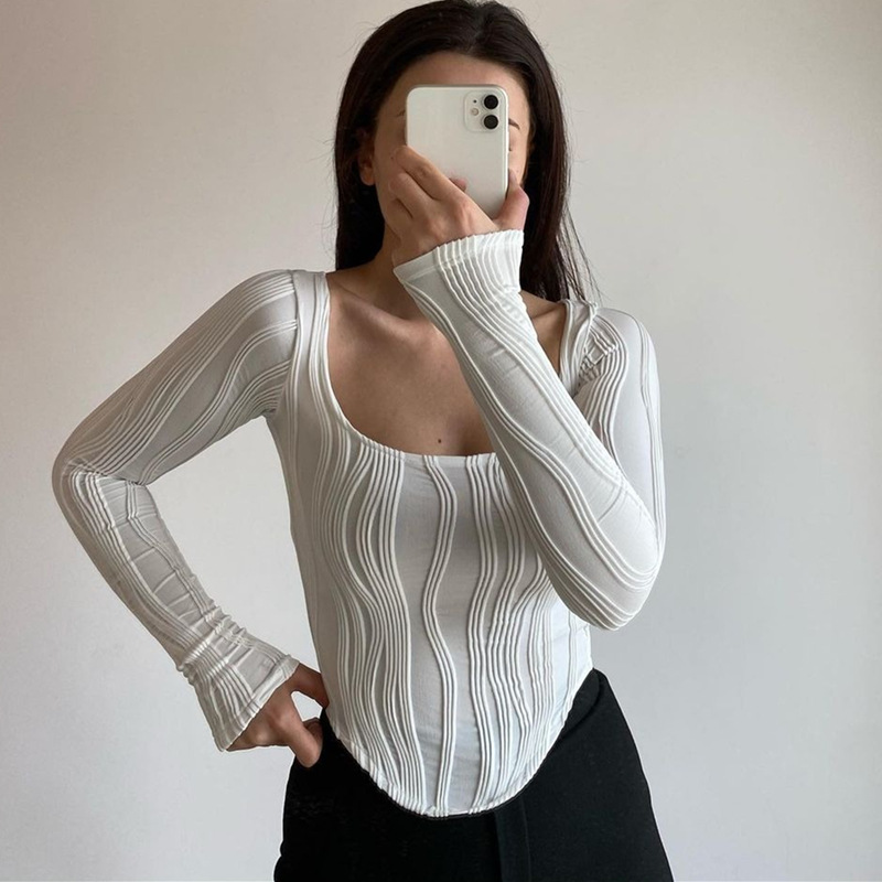 Fashion Solid Color Spandex Polyester U Neck Long Sleeve Regular Sleeve Patchwork Pleated Blouse display picture 1