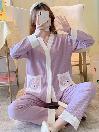 Ladies' Spring and Autumn Pure Cotton Long Sleeve 2025 High-End Ink Wash Painting Open Shirt Home Wear Set