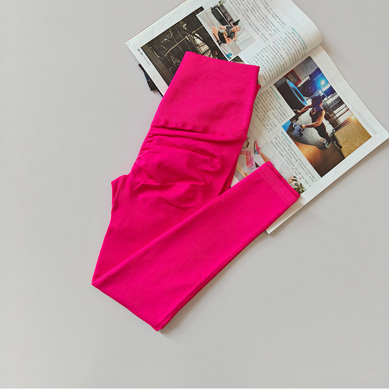 Pantalones de gimnasio sin costura europeos y estadounidenses, cintura alta, abdomen, caderas, pantalones de melocotón para correr, yoga, leggings apretadas