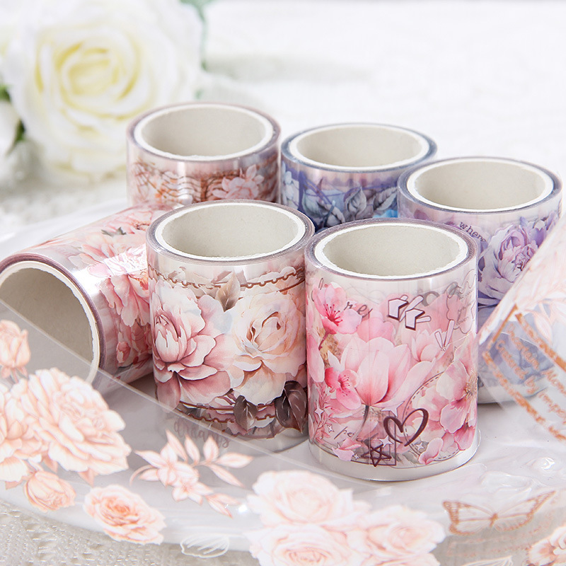 Flores de polvo de aceite especial impermeable pet cinta adhesiva caja diy diario paisajismo pegatinas floral romántica pegatinas de libro de mano