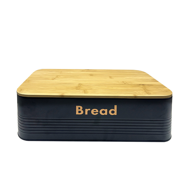 Tanque de almacenamiento de cocina de Amazon transfronterizo Caja de pan nórdico con tabla de corte Caja de pan con tapa de bambú Caja de almacenamiento para el hogar Arte de hierro