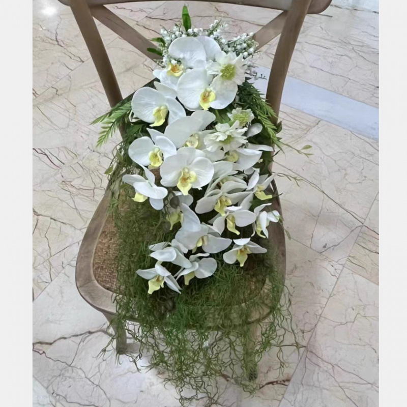 瀑布手捧花新娘仿真花婚纱照影楼拍摄道具文竹蝴蝶兰森系水滴手捧|undefined