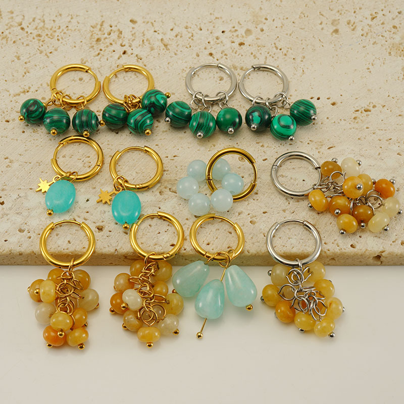 Cross-Border Nuevo 2023 de acero inoxidable 18K chapado en oro Pavo Real pendientes de piedra natural pendientes retro pendientes simples