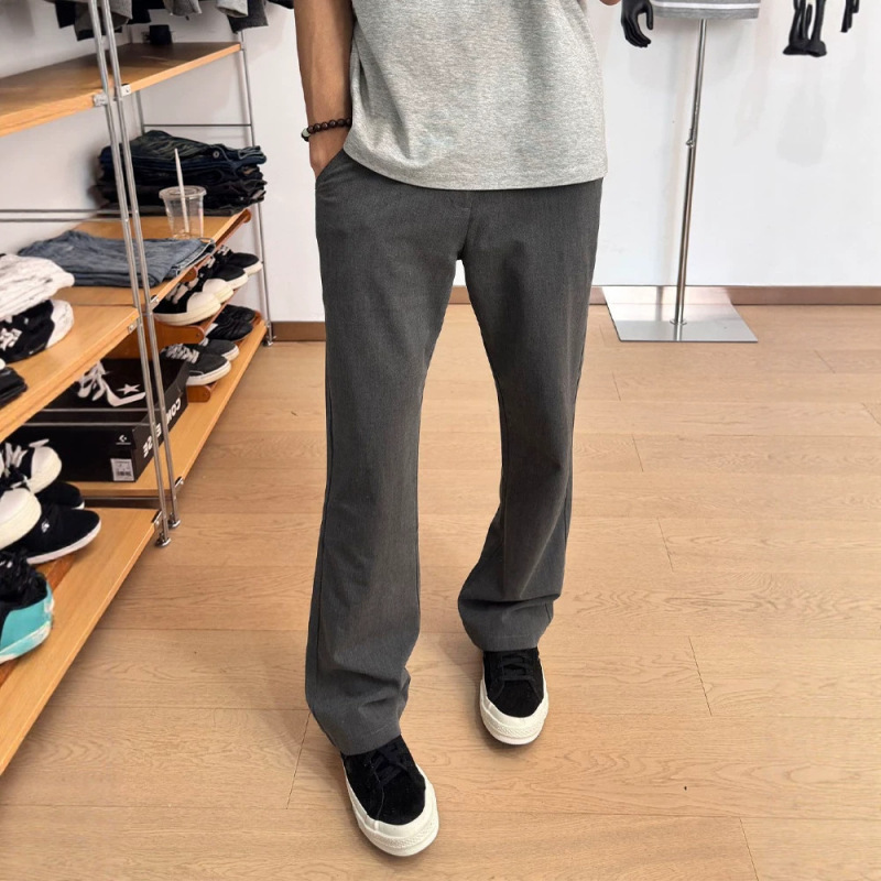 Gray straight-leg men's summer trousers, thin, high-end, stylish, slim-fit, slimming, old money style, drapey, casual long pants Gray straight-leg men's summer trousers, thin, high-end, stylish, slim-fit, slimming, old money style, drapey, casual long pants