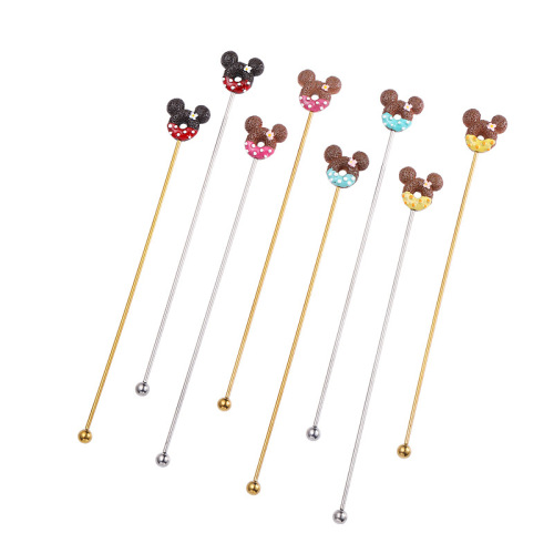 Stainless steel adorable Mickey mouse bar cocktail stirrer creative cartoon long handle coffee stirrer