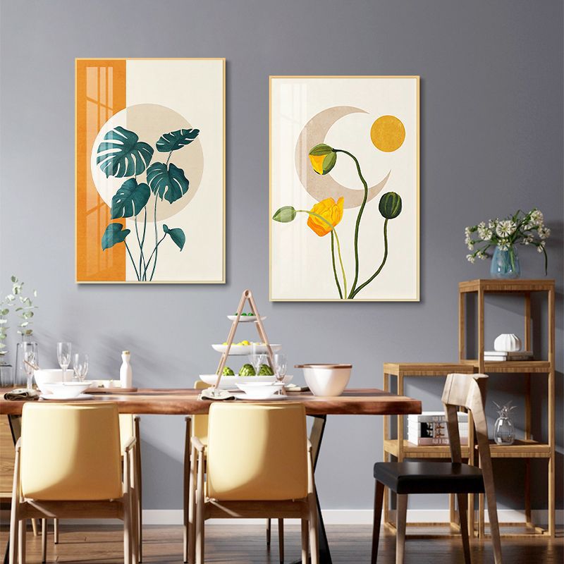 Pintura decorativa de comedor simple mesa de comedor cuelga pinturas de porcelana de cristal de fondo pinturas murales sin perforación