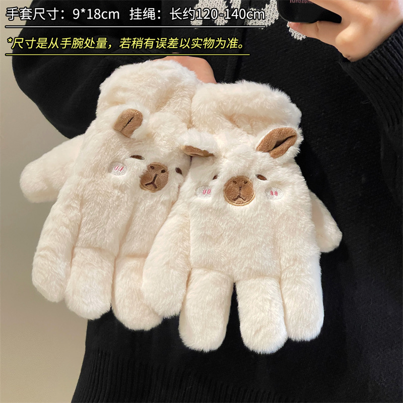 Caricatura lindo oso bufandas de peluche mujeres 2024 nuevo otoño y invierno calentamiento grueso guantes de viento a prueba de frío image 7