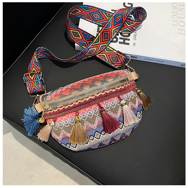 112g Weight Tassel, Weave, Sewing Thread Fashion Element Zipper Closure Type Single Shoulder Strap Strap Type Fanny Pack Bags Type Holiday, Daily Occasion cotton and linen Material Women's Backpack Backpack Waves Pattern All Seasons Season Women's Gender Ethnic Style Style Square Shape Women's Ethnic Style Waves Cotton And Linen Waist Bags 28
