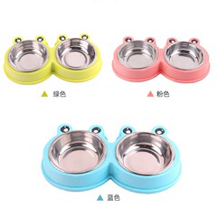 猫と犬の共通の碗の漫画のカエルの双碗はステンレスの碗のペットの餌器の猫の碗の犬のたらいのペットの用品を含みます。