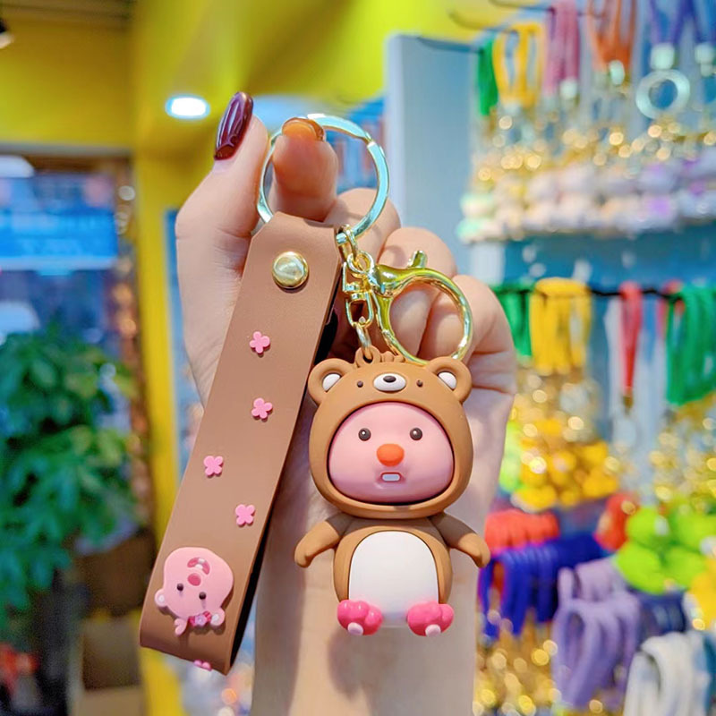 Cartoon ruby red castor pequeño muñeca tridimensional llavero colgante pareja pequeño regalo puesto mercado nocturno