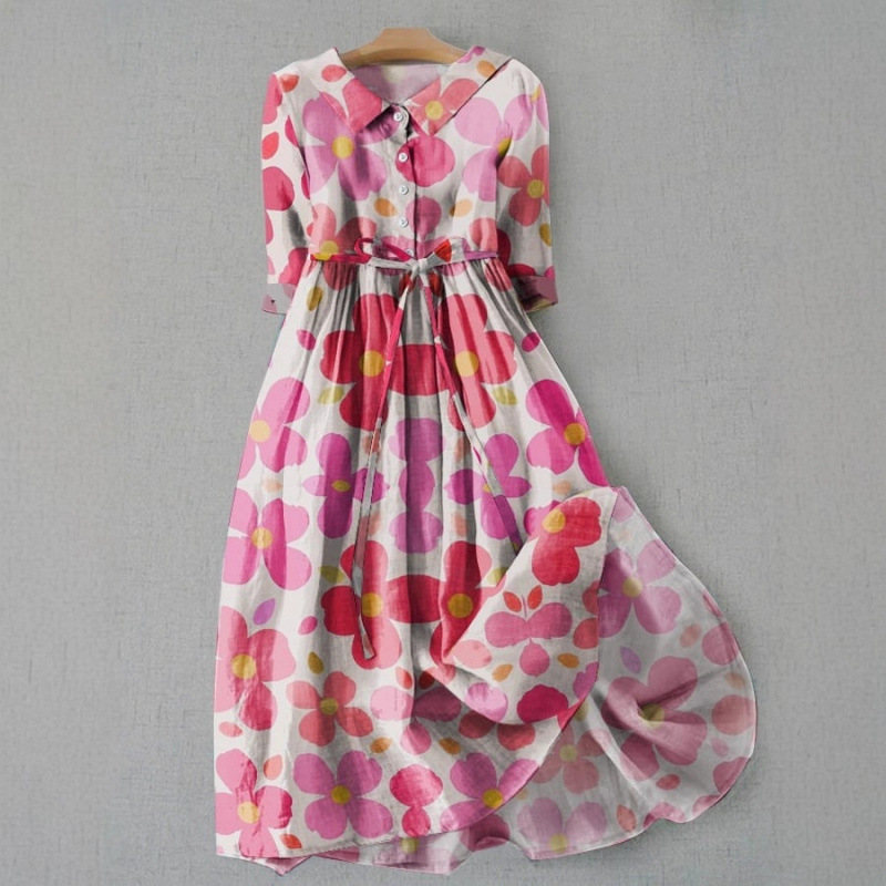 New cross-border independent station Amazon women's casual floral 3D printed long dress New cross-border independent station Amazon women's casual floral 3D printed long dress