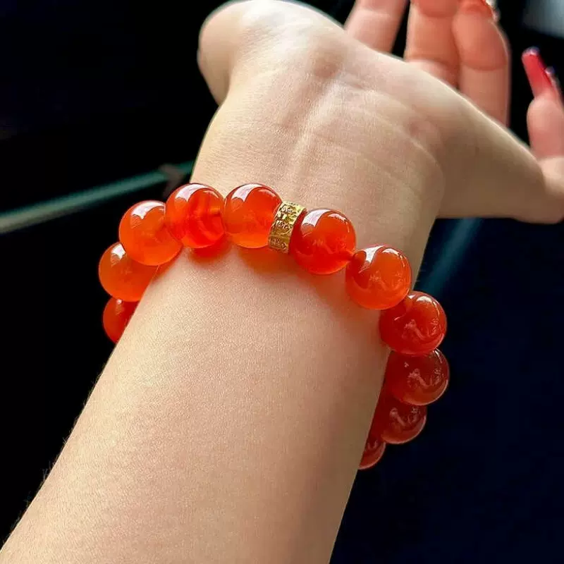 冰透南红玛瑙大颗粒单圈手链正品玉髓樱桃红男女款手串饰品