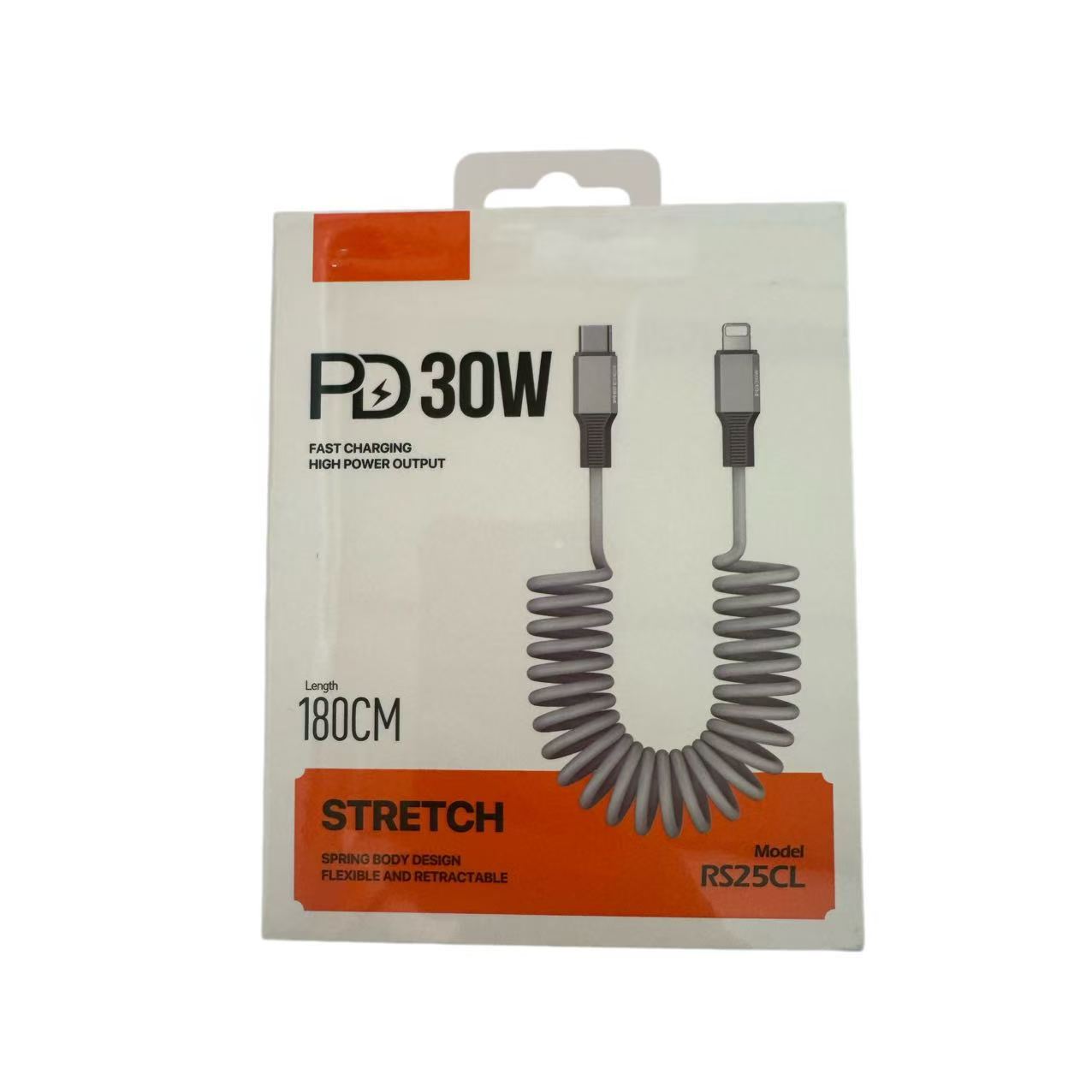 RS25 弹簧数据线 PD65W/30W 快充 伸缩收纳车载手机笔记本充电线