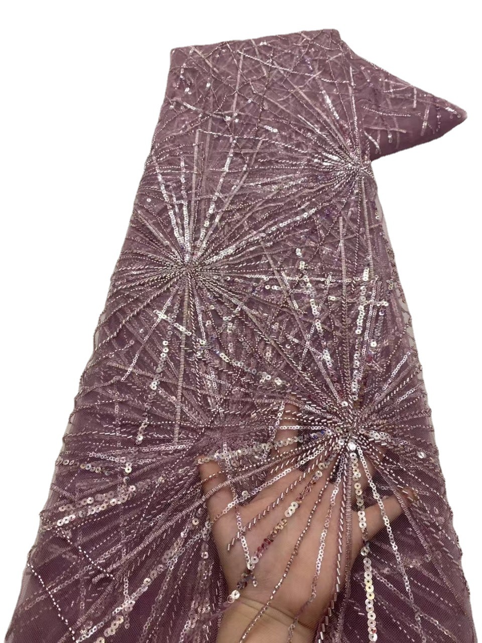 Fuegos artificiales de verano rayas lentejuelas encaje vestido europeo y americano los niños tela bordada JX3556