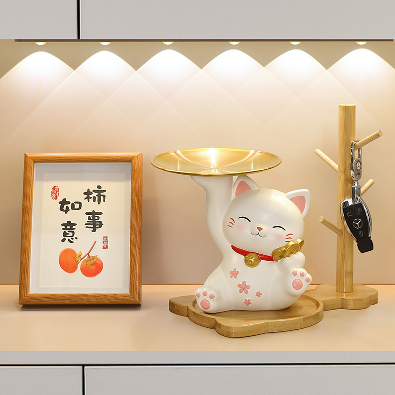 Lucky Cat Desktop Home Entryway Key Storage Tray Gourd Tree Branch Living Room Decoration Money Tree Handmade