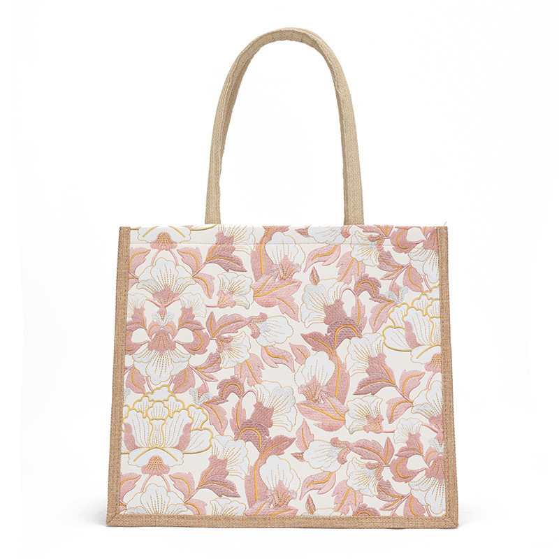 Pu Elegant Floral Linen Bag Shoulder Bag Fashionable New Large Capacity Linen Bag Women's Bag Work Commuter Tote Bag