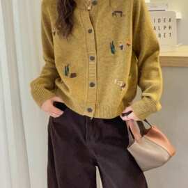 重工刺绣羊毛针织开衫女欧洲站2025冬装新款欧货女装毛衣外套潮