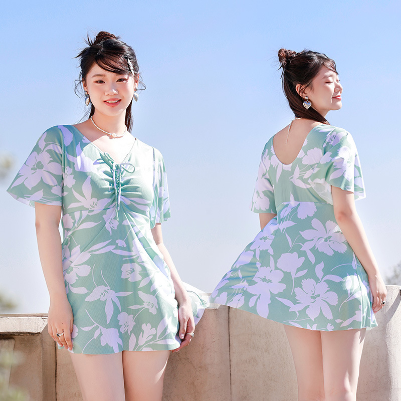 Bañador de mujer grande nuevo estilo impresa unidad de baño conservadora damas delgada cubrir el estómago ocio suelto bañador de spa