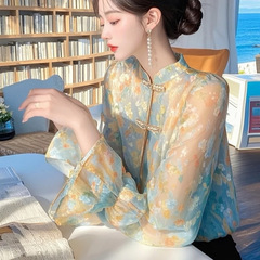 洋气雪纺衬衫2025超火秋装新款气质高级感轻奢减龄洋气碎花上衣女