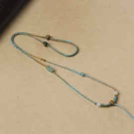 手工编织渐变色简约细款珍珠锁骨链吊坠挂绳翡翠玉坠金锁项链绳子