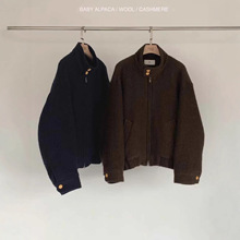 现h 韩国东大门EGG2025冬立领拉链双面羊绒大衣女百搭宽松短外套