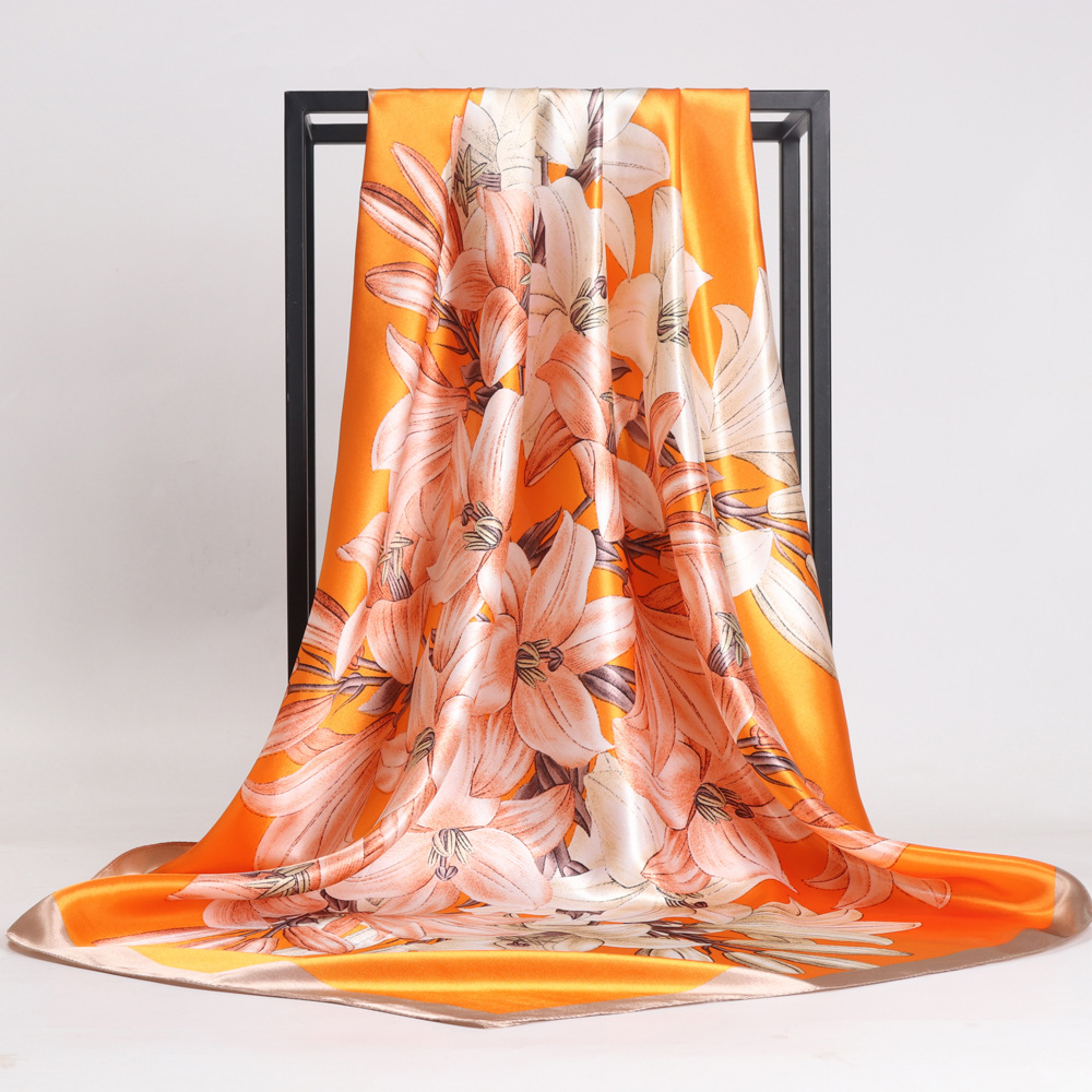 Women's Elegant Flower Satin Printing Silk Scarves display picture 1