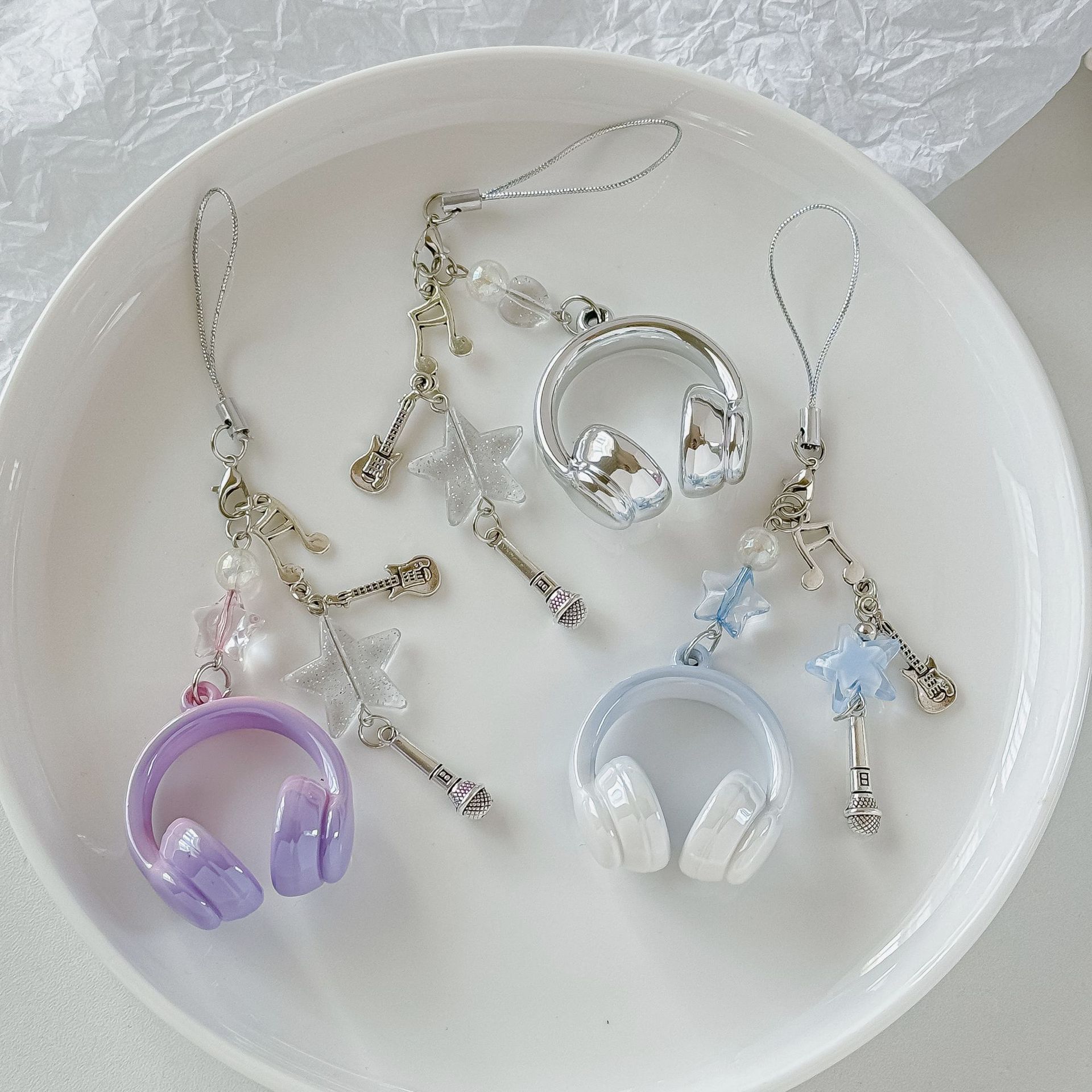 ins风音乐耳机造型手机链个性背包挂件音符钥匙扣创意高颜值挂件