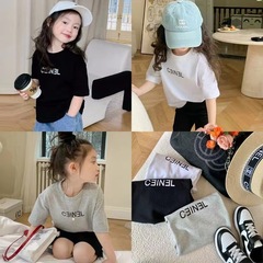 Children's Summer Wear Pure Cotton Short Sleeve T-Shirt 2024 New Fashion Kids Alphabet Print Round Neck Versatile Top