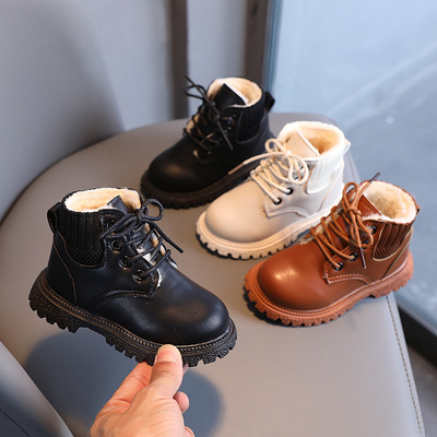 Martens, детские зимние однотонные утепленные модные короткие сапоги для мальчиков, ботинки, коллекция 2021, мягкая подошва