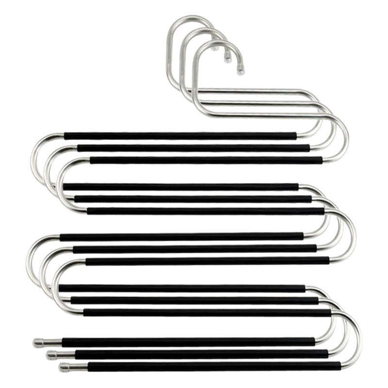 Venta al por mayor de fábrica de acero inoxidable de múltiples capas antideslizante S-tipo pantalones rack multi-funcional percha pantalones mágicos rack de almacenamiento de cinco capas