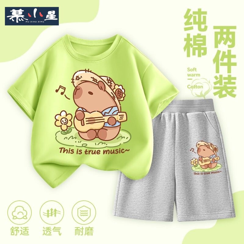 2025 New Kapibala Boys and Girls Suit Summer Kidsren's Short-Sleeved Shorts Thin Casual Breathable Summer Clothes