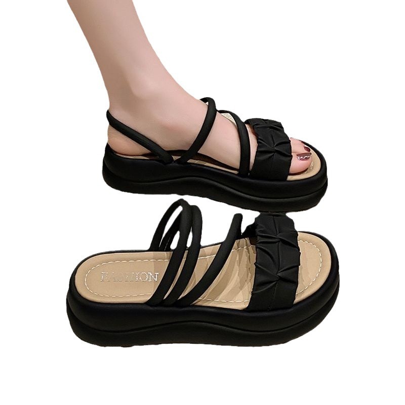 Zapatillas con falda para mujeres de verano 2024 nuevo muffin de fondo grueso Fairy Wind Beach Sandals