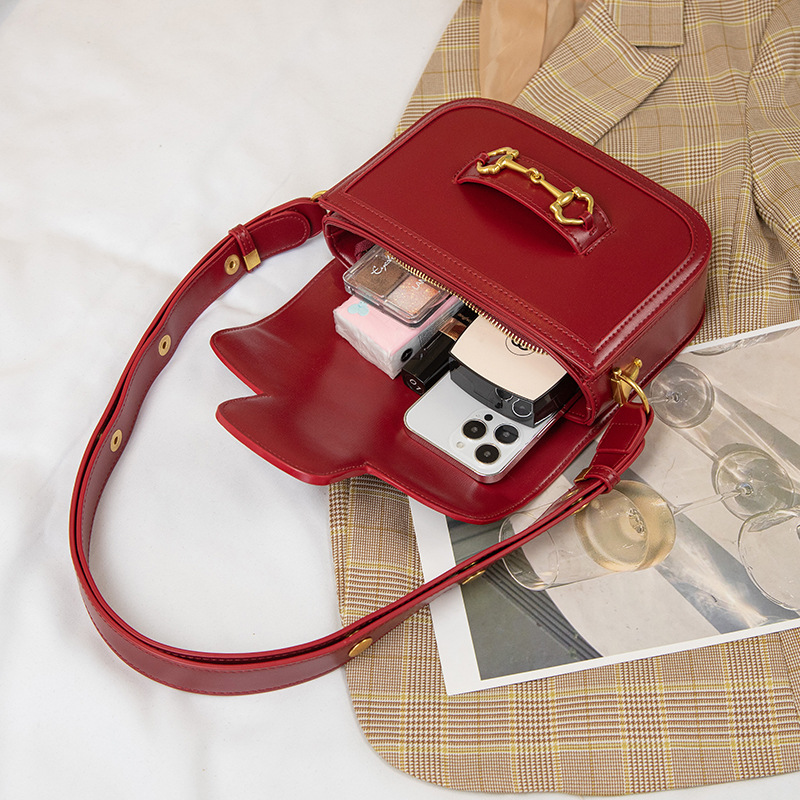 Women's Genuine Leather Bag 2026 New Fashion Versatile Underarm Bag 1955 Saddle Bag Single Shoulder Crossbody Bit Bag - Thumbnail 4