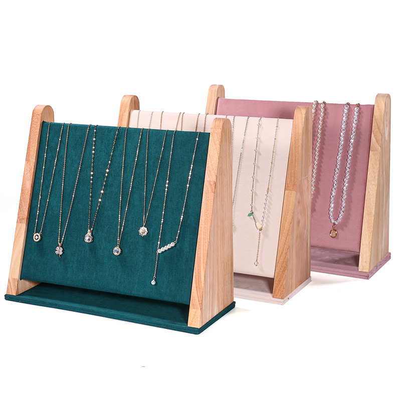 Wooden necklace display stand ultra-fine plush pendant hanger stall jewelry display stand bracelet rack jewelry props
