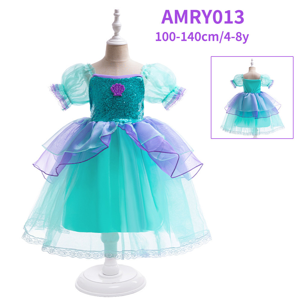 Vestido infantil vestido de princesa sirena diseño de sequillas 2026 nuevo estilo sirena de mermaid cola de pescado vestido de chicas