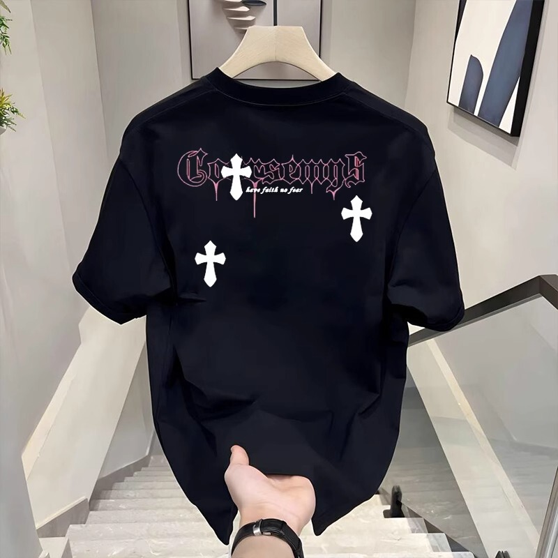 Heavyweight Trendy Brand Personality T-Shirt Stylish Trendy Print Men's Summer Round Neck Loose Versatile Short Sleeve Top
